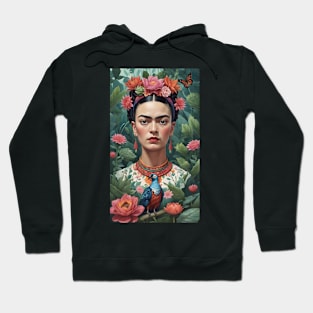 Frida's Spectrum of Colors: Vibrant Portrait Illustration Hoodie